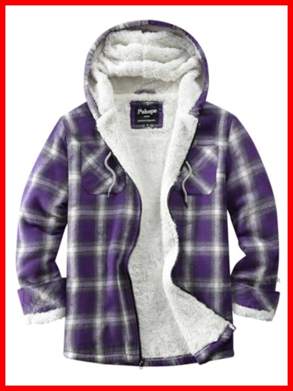 Sherpa Lined Plaid Flannel Jacket Fleece Zip Up Hooded